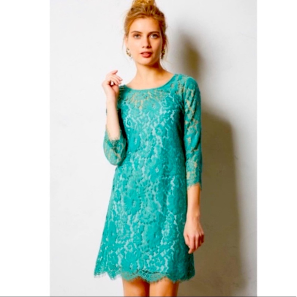 Anthropologie HD in Paris Lace Green Dress
